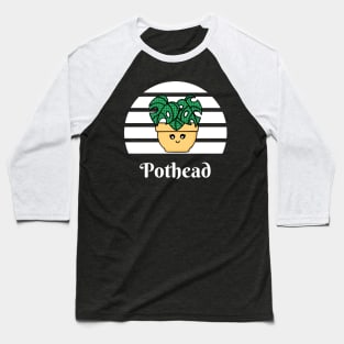 Pothead with Monstera Plant in White Baseball T-Shirt